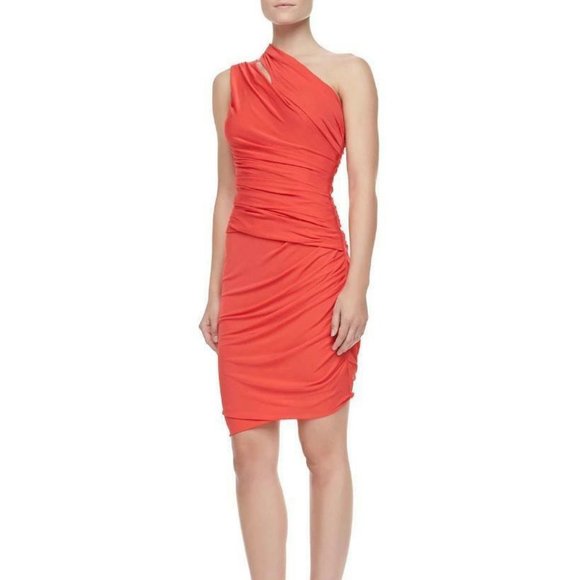 Halston Heritage ​Slit-One Shoulder Ruched Dress